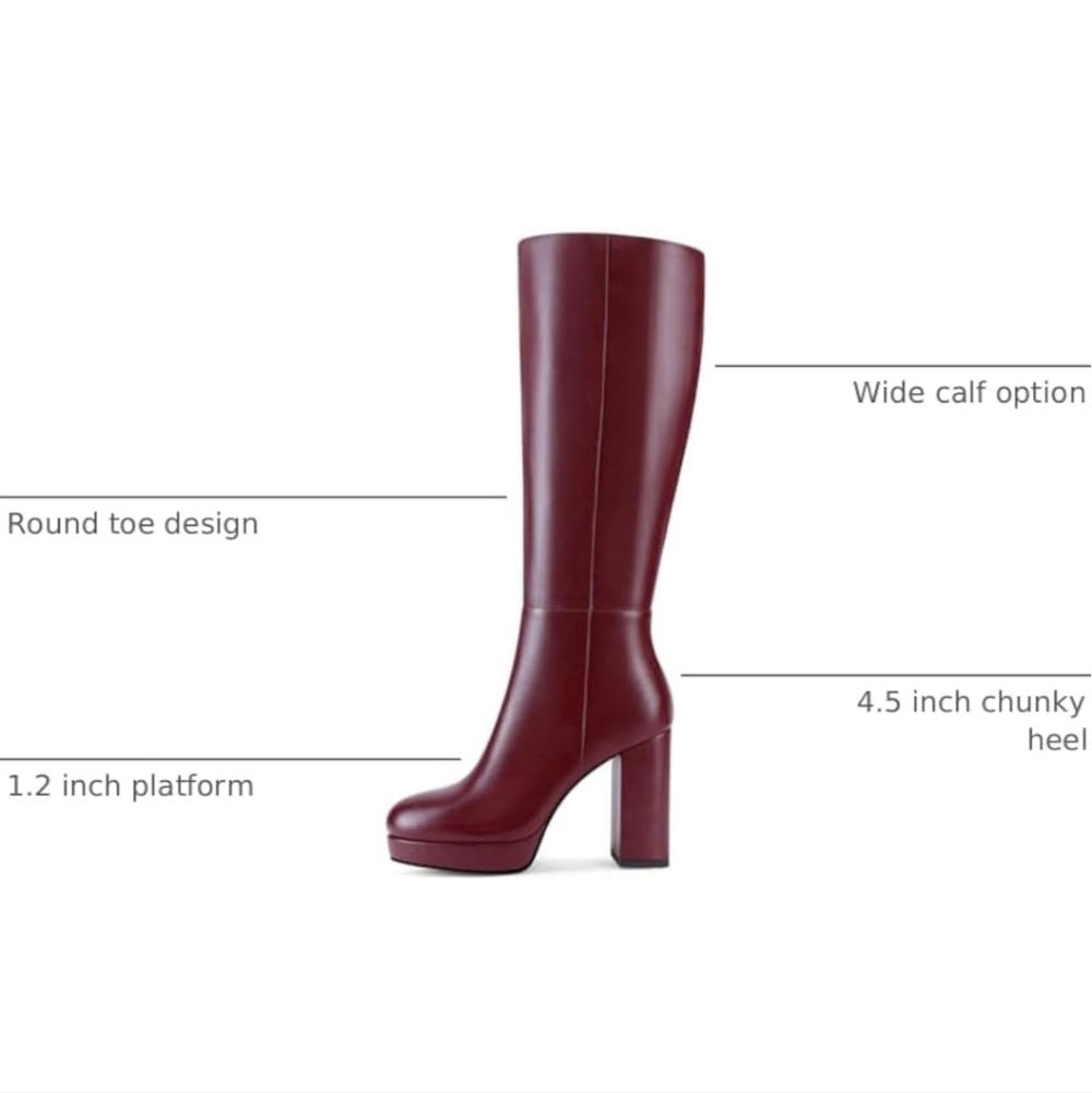 Tall Platform Knee-High Boots in Deep Burgundy NWT 8.5 - Picture 4 of 6